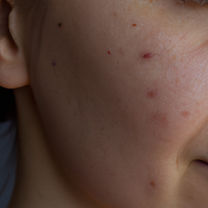 A close-up of a smooth, clear piece of skin with a faint acne scar.