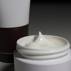 A close-up of a jar of cream with a tube of cream next to it.