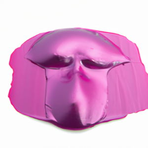 A close-up of a bright pink and purple chemical peel mask on a white background.