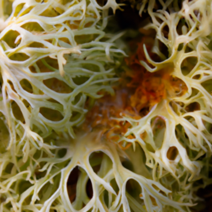 A close-up image of a lichen plant with a glowing center.