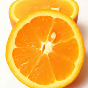 A ripe orange cut in half, revealing the juicy and nutritious insides.