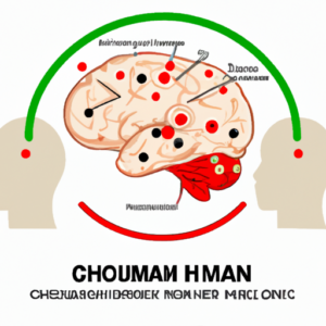A diagram of the human brain with a red circle highlighting the area affected by chicken pox.