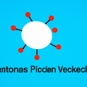 A diagram of a chicken pox virus with a bright blue background.