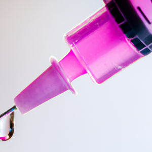 A close-up of a syringe filled with a pinkish liquid.