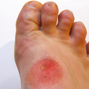 Suggestion: A close-up of a foot with a red rash.