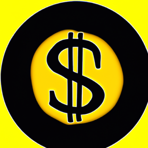 A bright yellow circle with a black dollar sign in the center.
