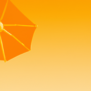 A beach umbrella with a bright yellow and orange gradient background.