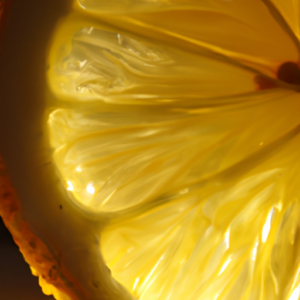A close-up of a bright orange, sun-drenched lemon slice.